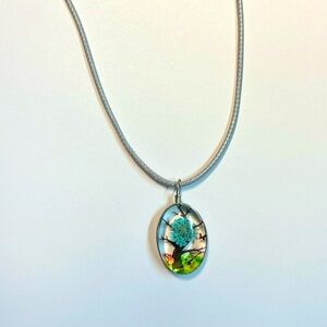 Handmade Lace Dried Flowers Oval Pendant Necklace #6